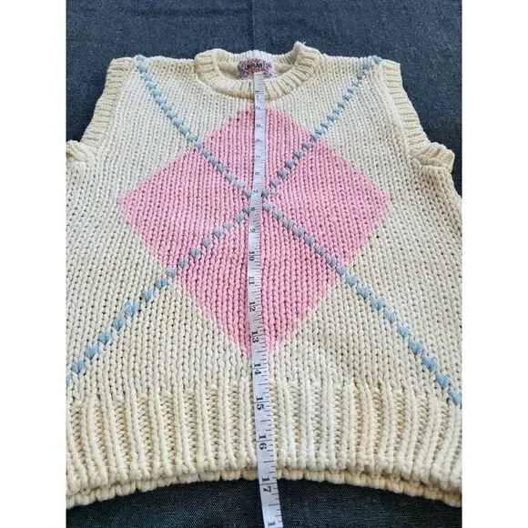 Vintage 60s 70s Ivory White Pink Sweater Vest Argyle Size XS/S Mod Coquette - Picture 10 of 11